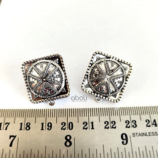 Silver square earrings stud components metal earrings findings ESS71