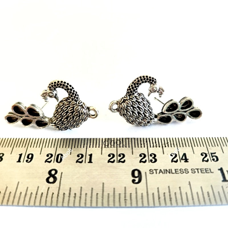 Silver peacock earrings stud components metal earrings findings ESS66