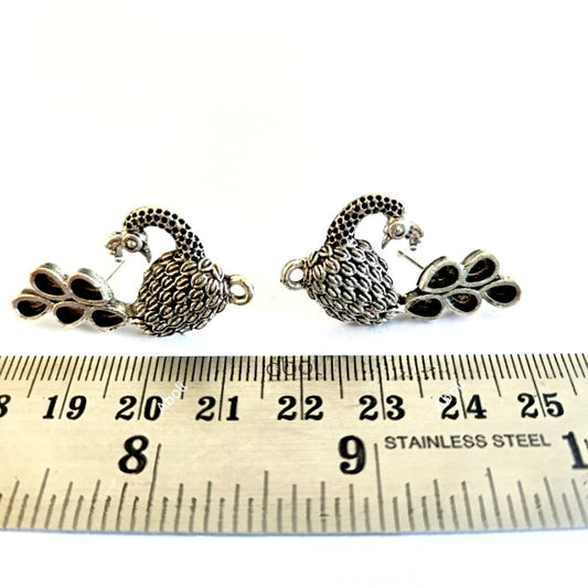 Silver peacock earrings stud components metal earrings findings ESS66