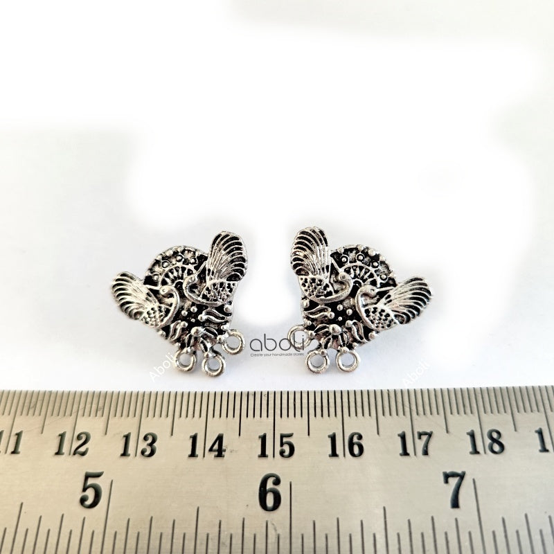 Silver earrings stud components metal earrings findings peacock pair ESS62