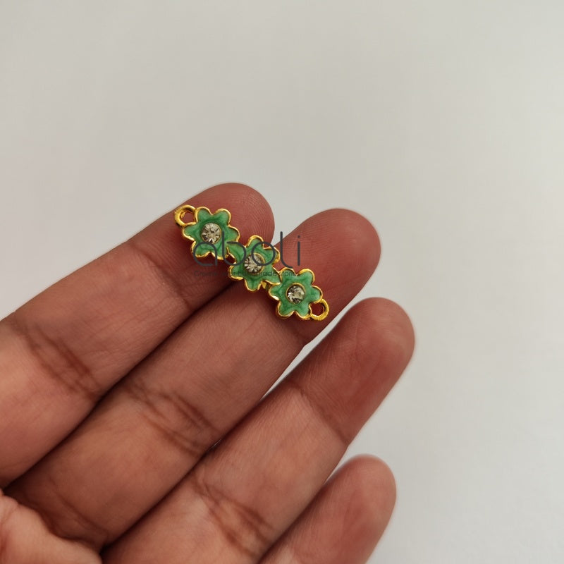 Green Flower connectors for rakhi, bracelet, earrings Stone studded charms golden base ECGFC04 - Jewelry Supplies
