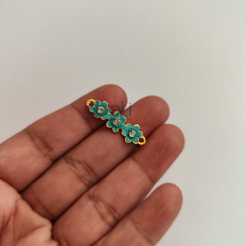 Teal Flower connectors for rakhi, bracelet, earrings Stone studded charms golden base ECGFC02 - Jewelry Supplies
