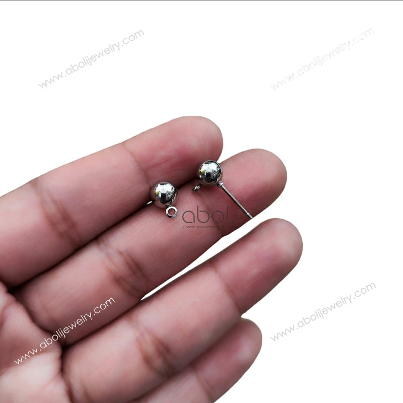6 mm rhodium silver ball stud components earrings studs findings SBS6 2 pieces