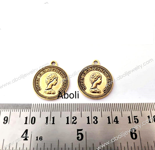 Golden coin charm disc charms CHMG94 2 charms