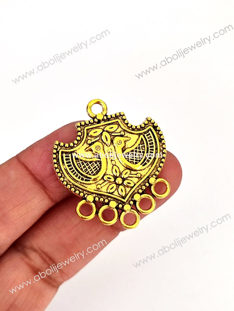Golden pendant peacock design multiple loop connector GP44 - Jewelry Supplies