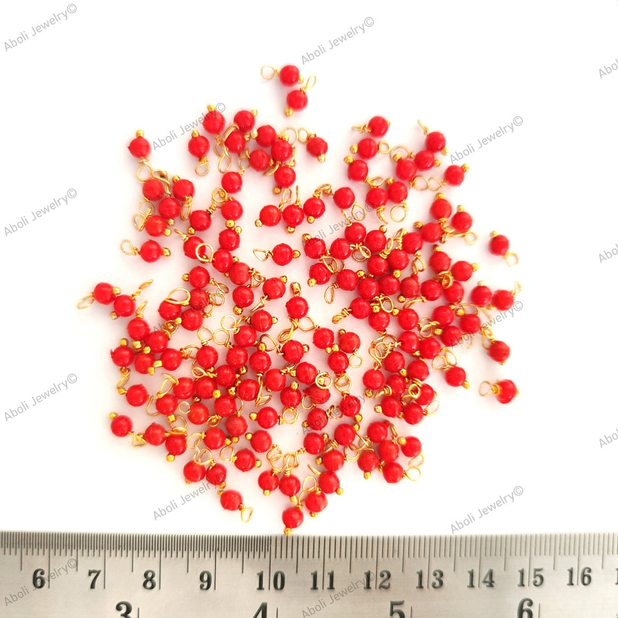 Red loreal beads, Coloured loreals 4 mm beaded loreal Brass wire Latkan, jhumki LB4C06 10 gm