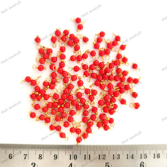 Red loreal beads, Coloured loreals 4 mm beaded loreal Brass wire Latkan, jhumki LB4C06 10 gm