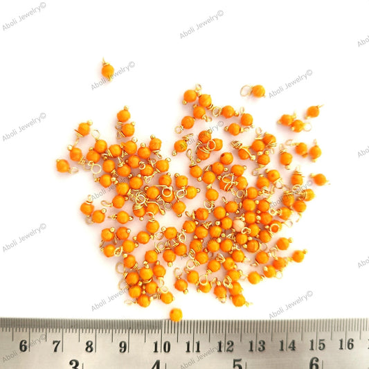 Mango yellow loreal beads, Coloured loreals 4 mm beaded loreal Brass wire Latkan, jhumki LB4C01 10 gm