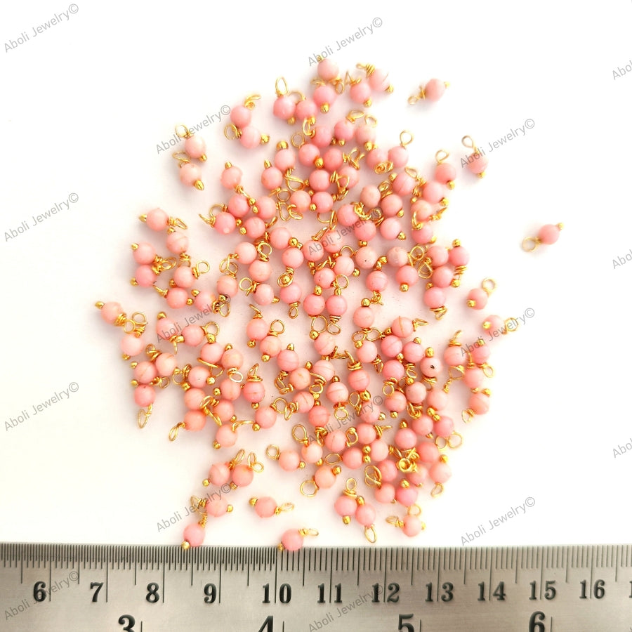 Pink loreal beads, Coloured loreals 4 mm beaded loreal Brass wire Latkan, jhumki LB4C05 10 gm