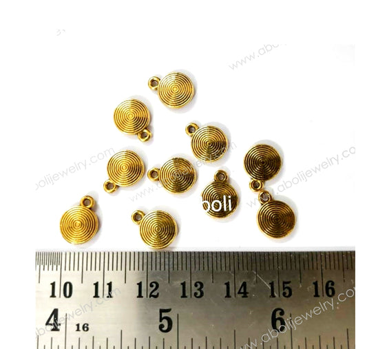 Golden puffy circle Charm disc charms dual sided CHMG03 10 charms