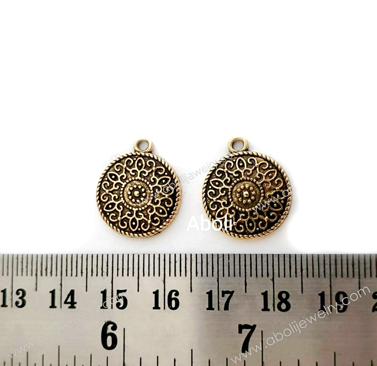 Golden Charm Mandala motif disc charm CHMG35 2 charms