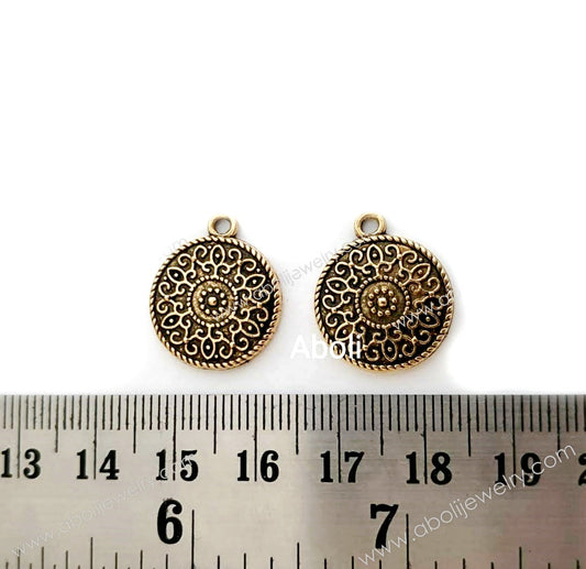 Golden Charm Mandala motif disc charm CHMG35 2 charms