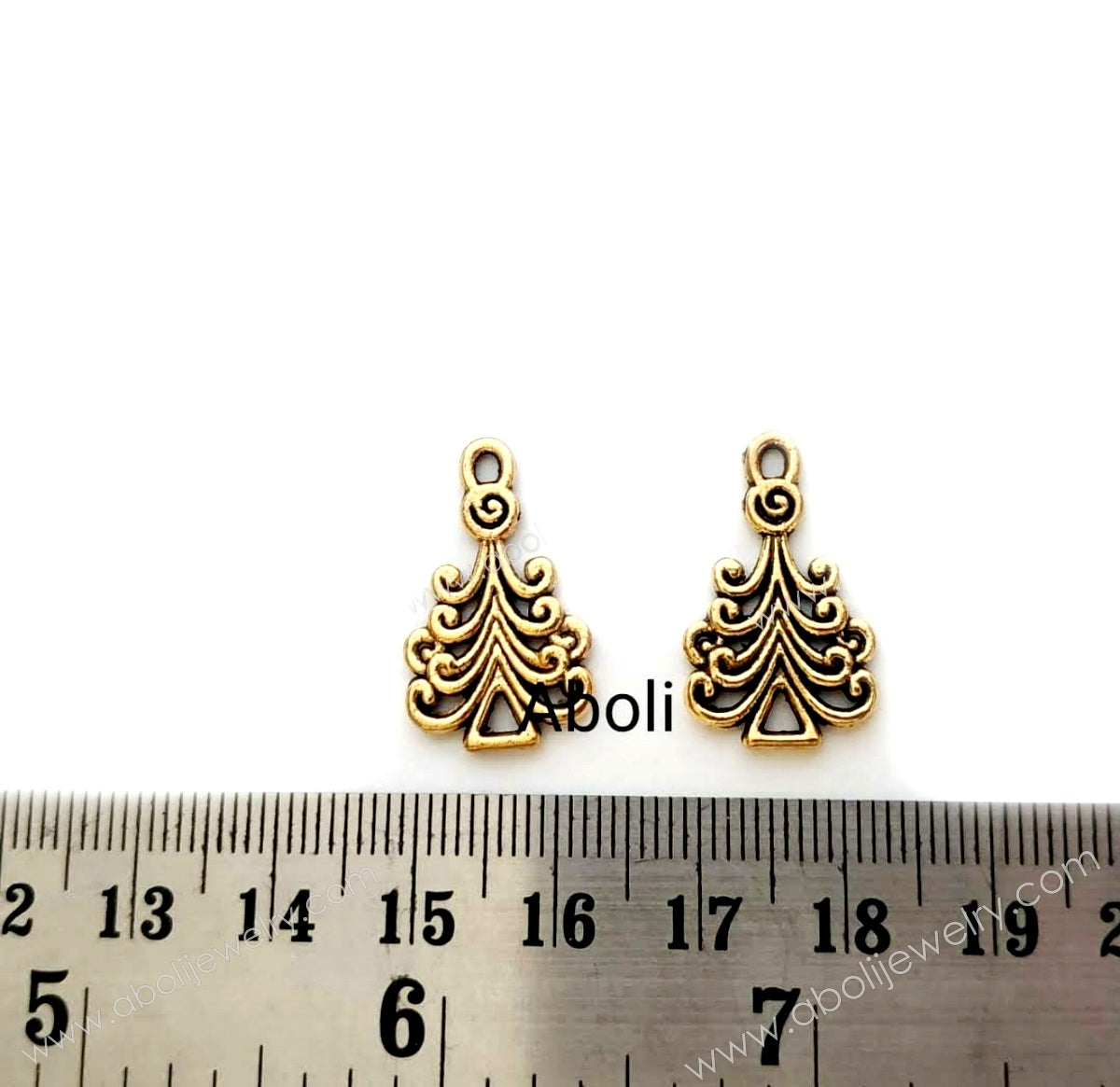 Golden Tree Charm triangular tree charm Christmas X'mas holidays theme CHMG38 2 charms