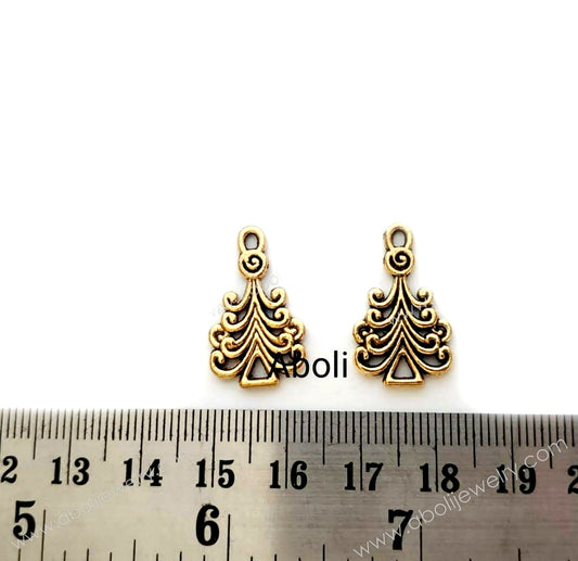 Golden Tree Charm triangular tree charm Christmas X'mas holidays theme CHMG38 2 charms