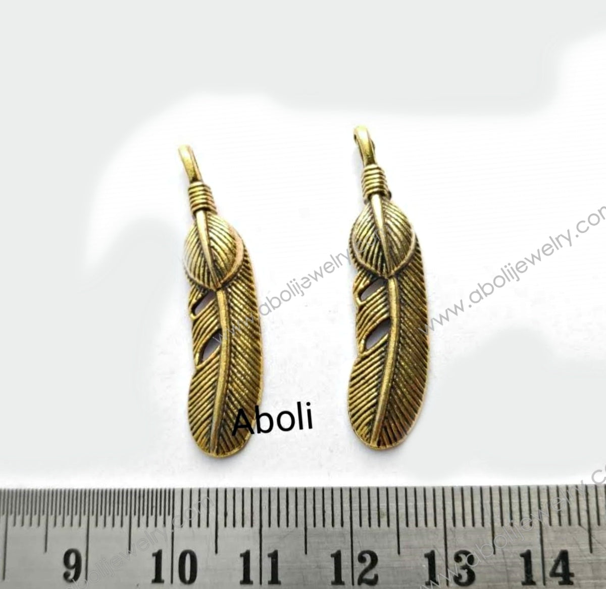 Golden feather Charm long feather motif dreamcatcher charm CHMG48 2 charms