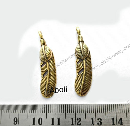Golden feather Charm long feather motif dreamcatcher charm CHMG48 2 charms