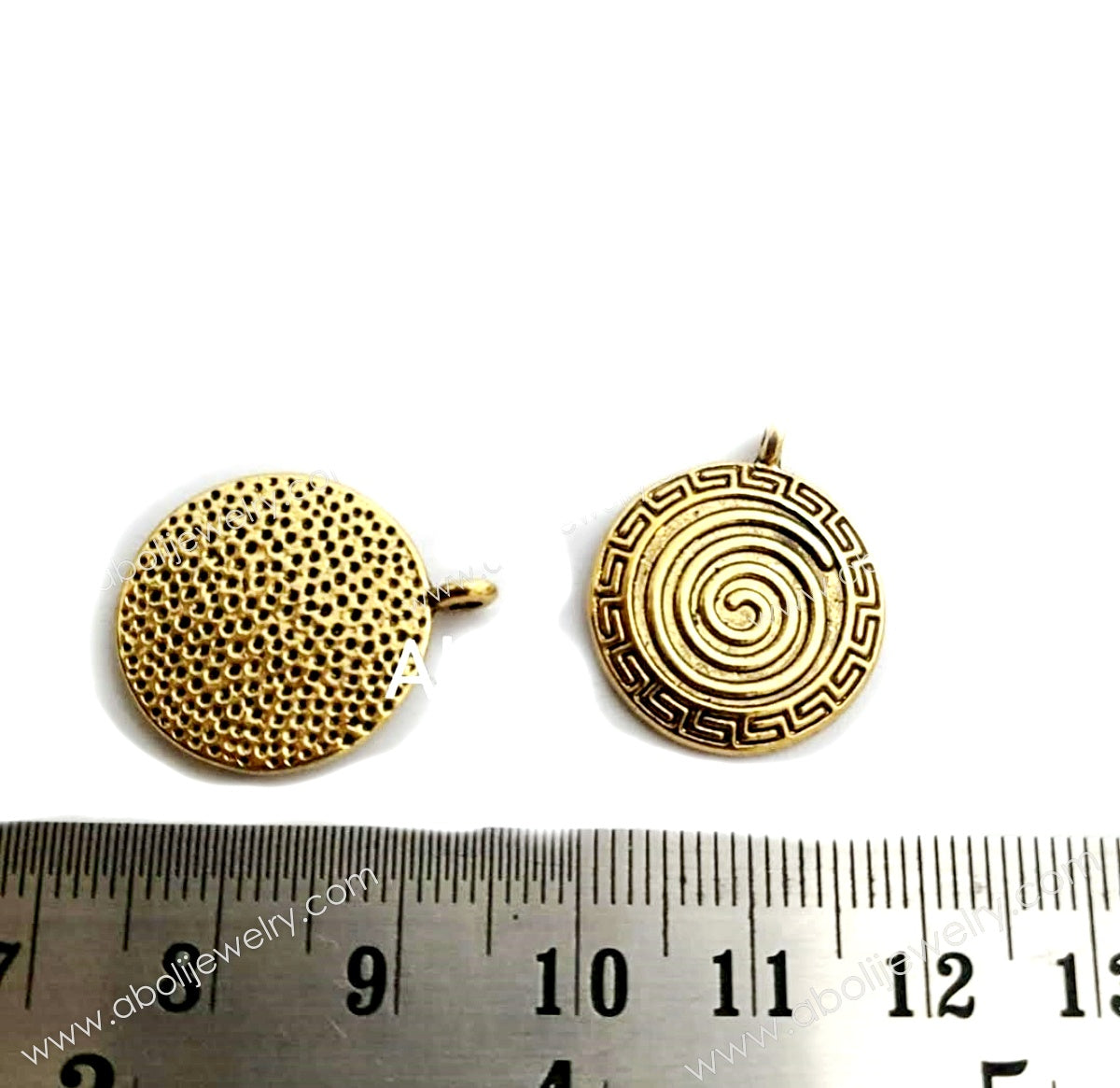 Golden Charm flat round spiral design CHMG49 2 charms