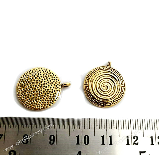 Golden Charm flat round spiral design CHMG49 2 charms