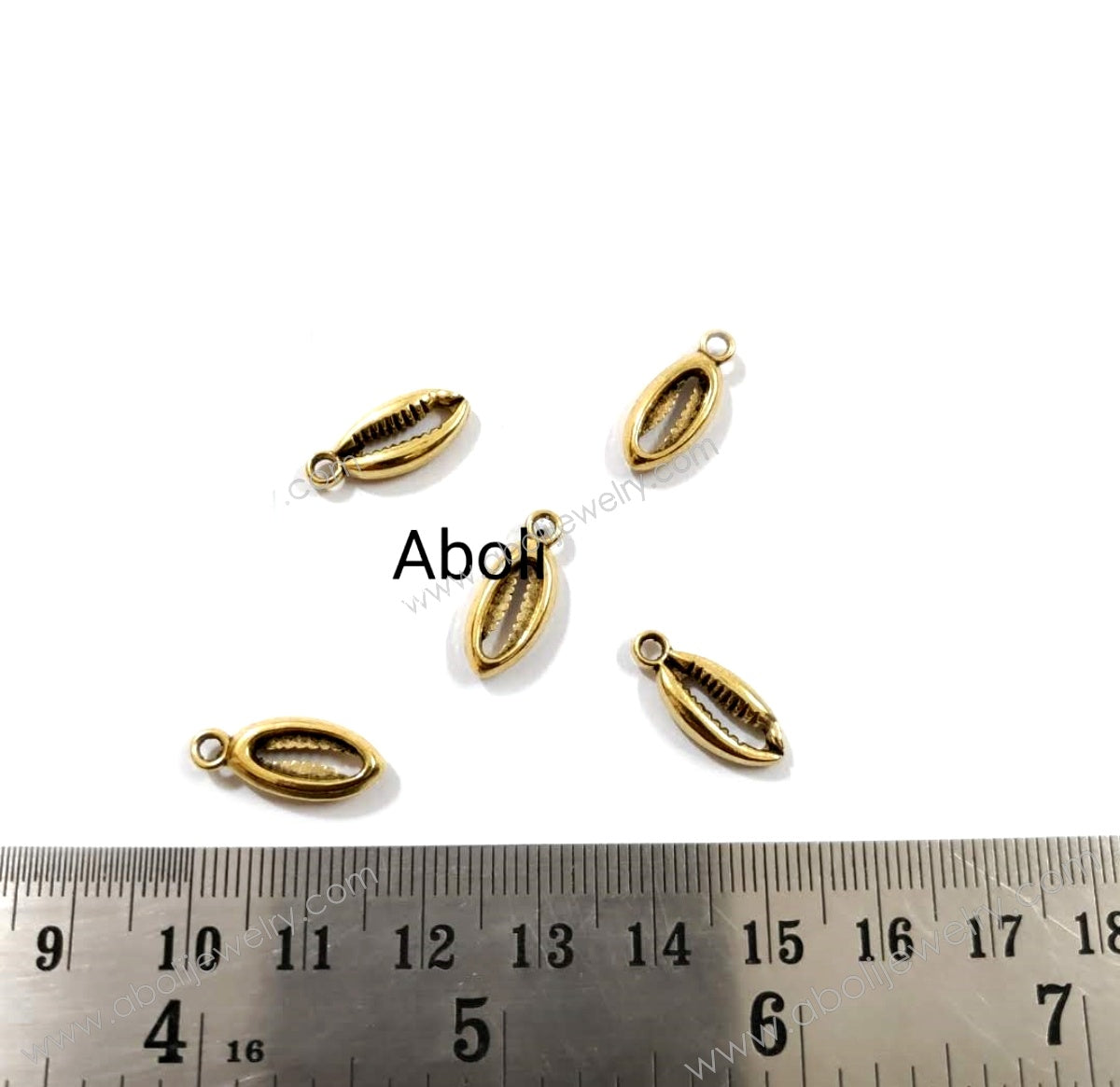 Golden cowrie Charm sea shell charm beach, ocean, sea, shells kowri kawdi CHMG61 5 charms