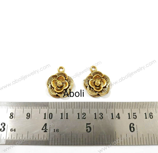 Golden rose Charm floral charms flower, rose theme CHMG65 2 charms