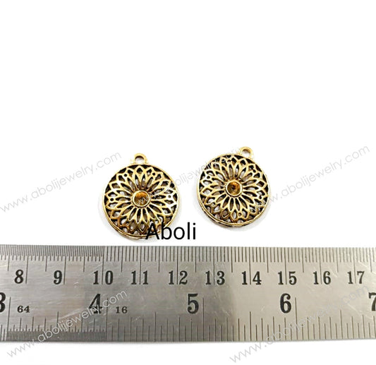 Golden Charm mandala motif filigree motif floral theme CHMG67 2 charms
