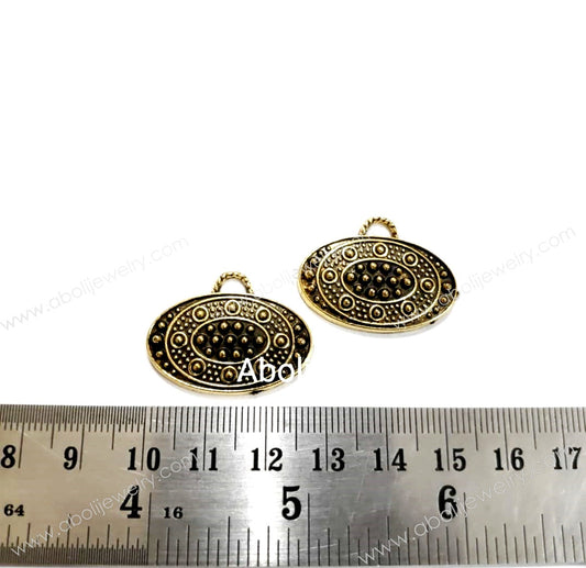 Golden oval Charm resin bezel one sided CHMG70 2 charms