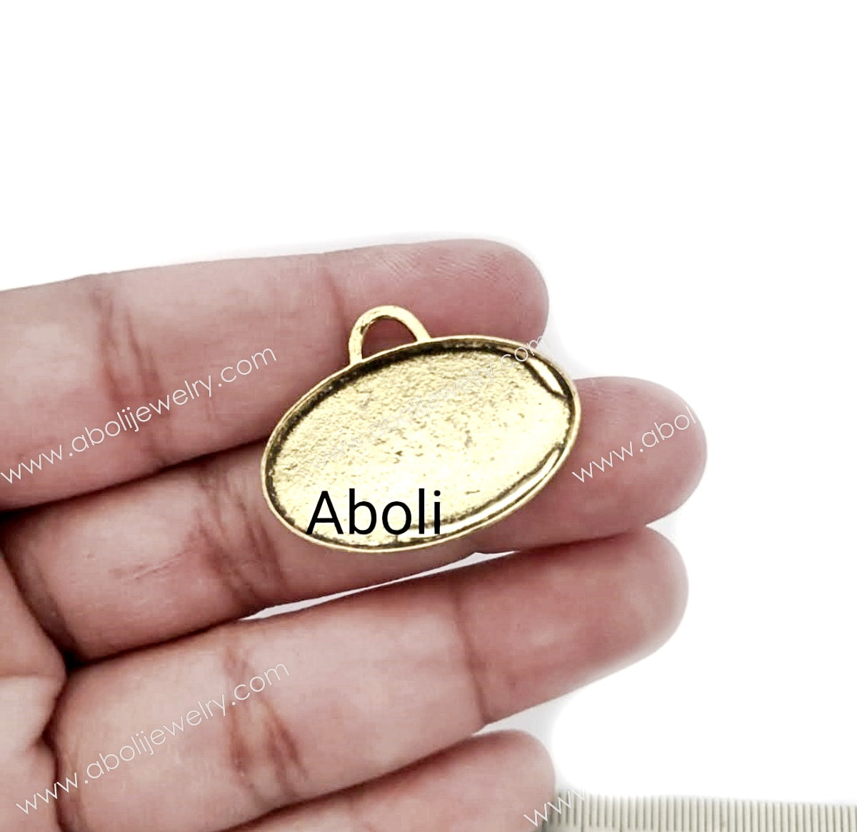 Golden oval Charm resin bezel one sided CHMG70 2 charms