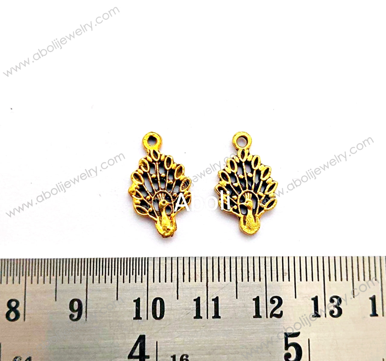 Golden peacock Charms CHMG13 2 charms