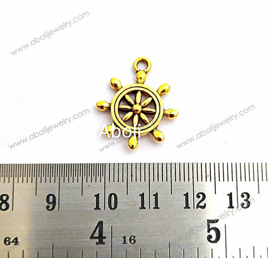 Golden helm Charm helm, ship’s wheel boat wheel charm nautical theme, ocean, sea, beach  CHMG11 1 charm