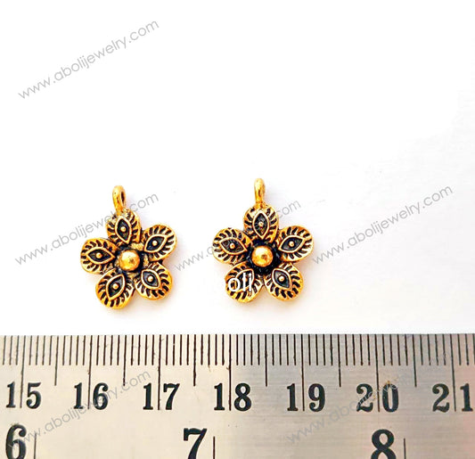 Golden flowers Charm floral dangle charms necklace earrings dangle charms CHMG14 2 charms