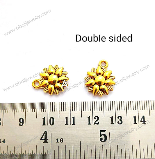 Golden lotus Charm double sided flower charm CHMG16 2 charms