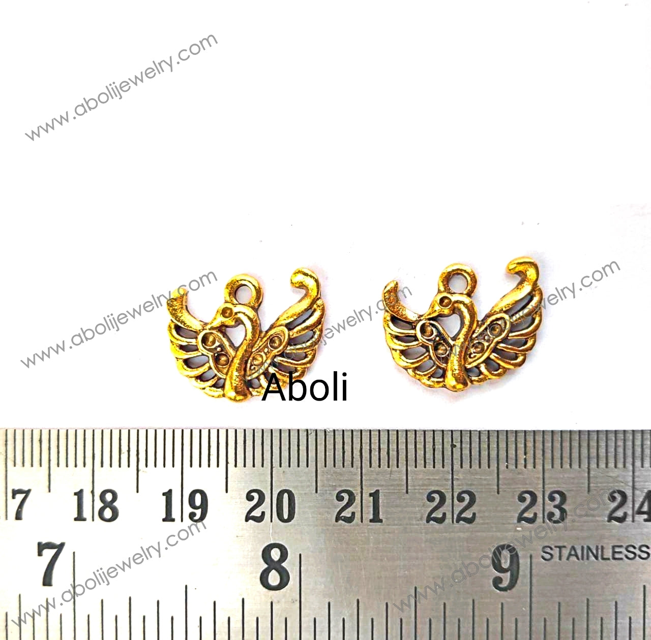Golden peacock Charm nature bird theme ethnic CHMG19 2 charms