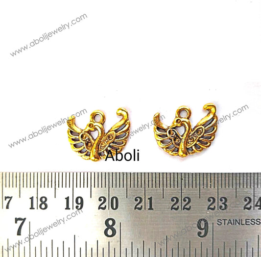 Golden peacock Charm nature bird theme ethnic CHMG19 2 charms