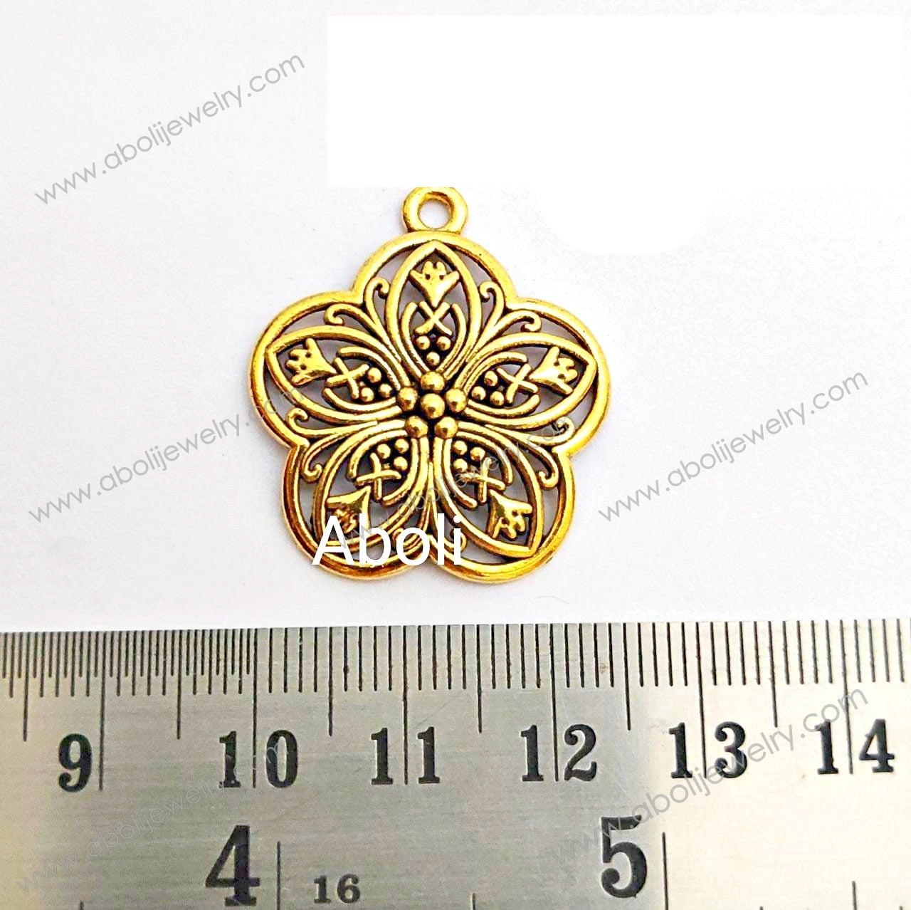 Golden filigree flower Charm floral pendant CHMG27 1 charm