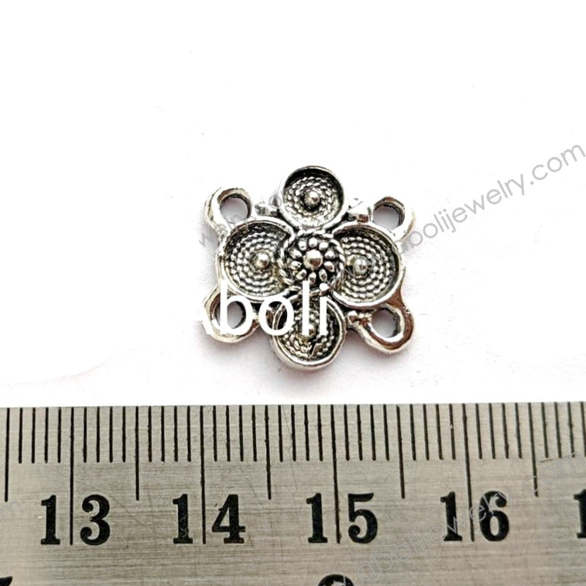 Silver flower Charm four way connector CHMS21