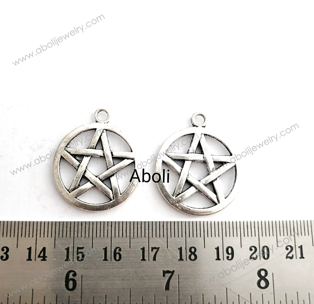 Silver star charm pentagon circle charm CHMS33