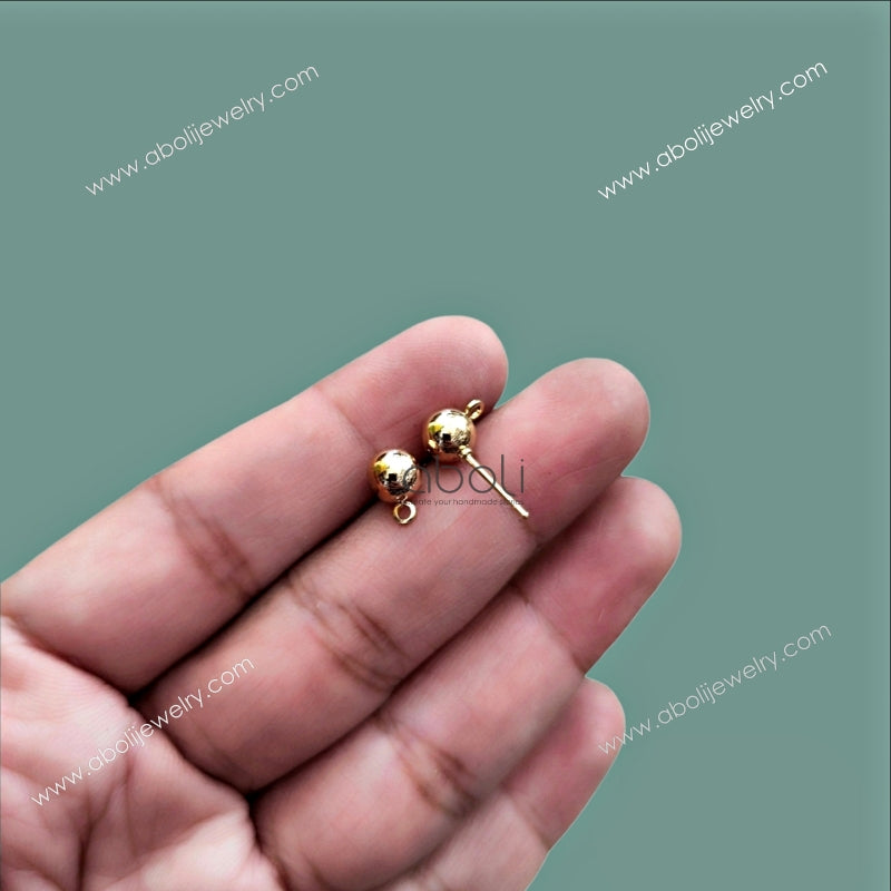 6 mm golden ball stud components earrings studs findings GBS6 2 pieces