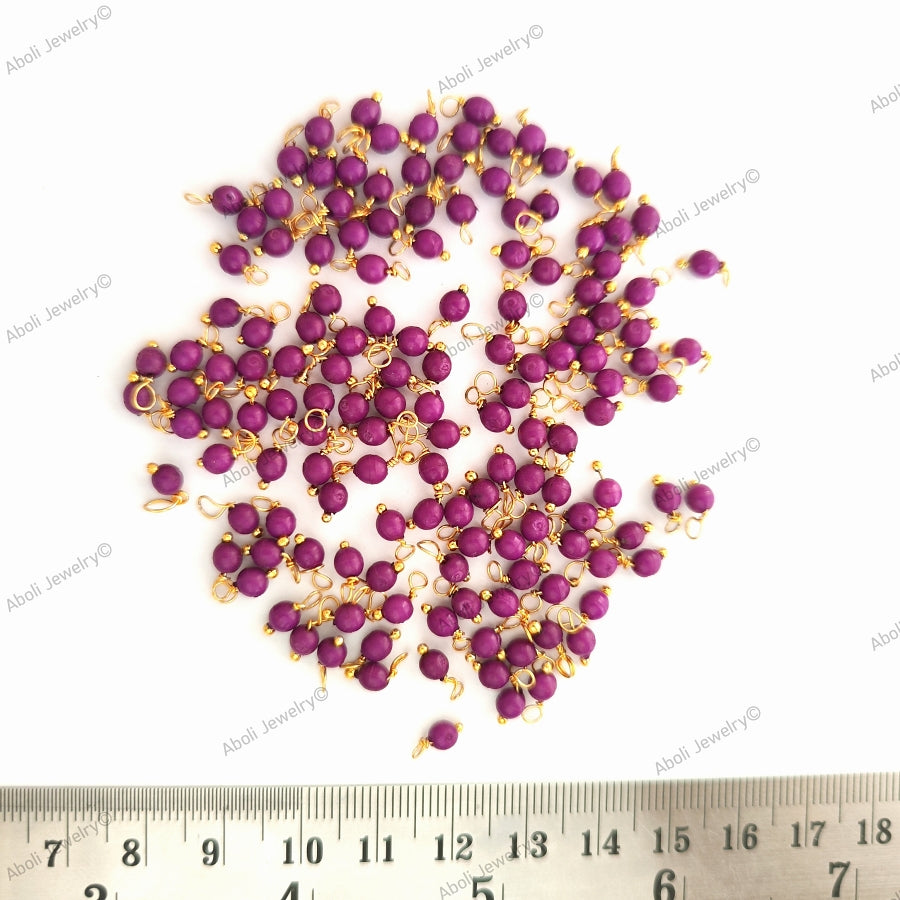 Purple loreal beads, Coloured loreals 4 mm beaded loreal Brass wire Latkan, jhumki LB4C12 10 gm