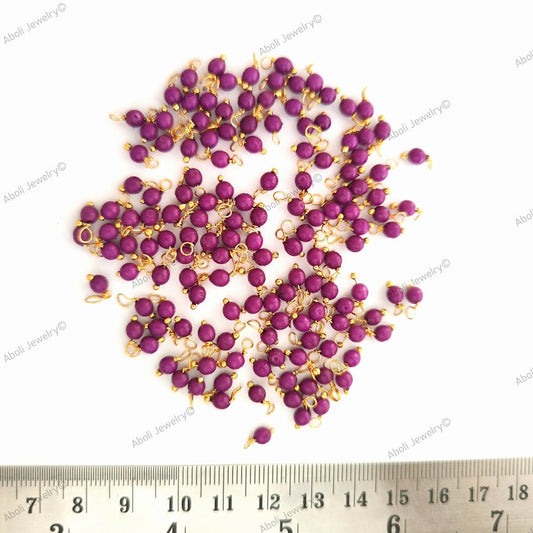 Purple loreal beads, Coloured loreals 4 mm beaded loreal Brass wire Latkan, jhumki LB4C12 10 gm