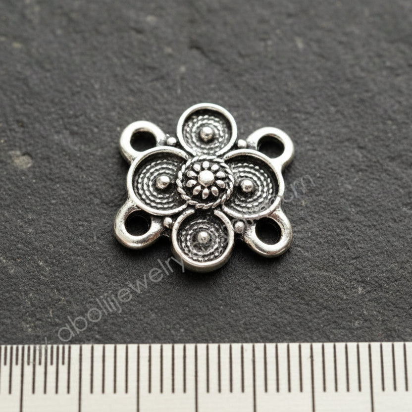 Silver flower Charm four way connector CHMS21