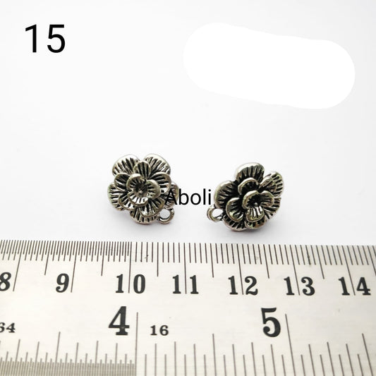 Silver flower stud earrings components metal earrings findings ESS15