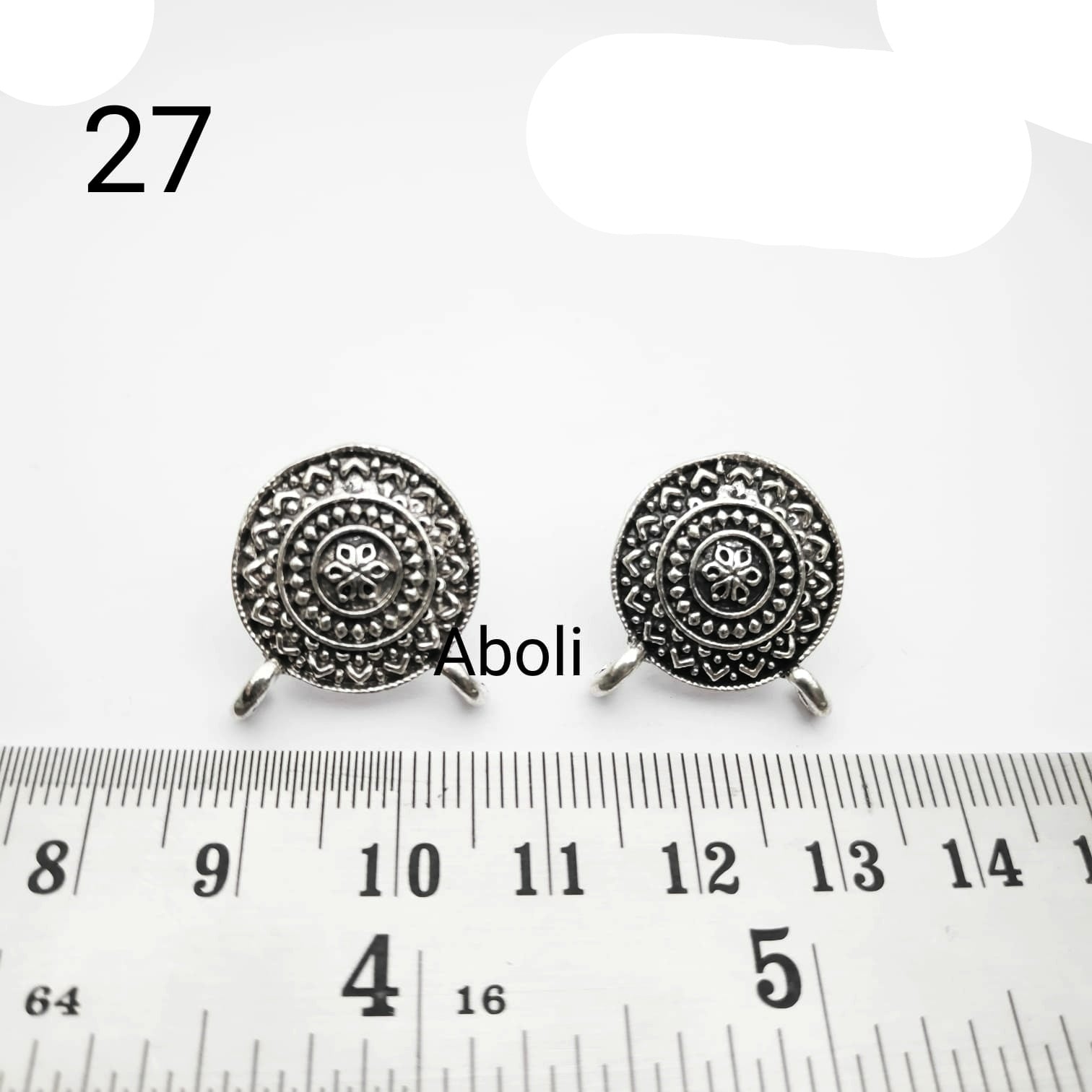 Silver mandala earrings stud components metal earrings findings with 2 loops ESS27