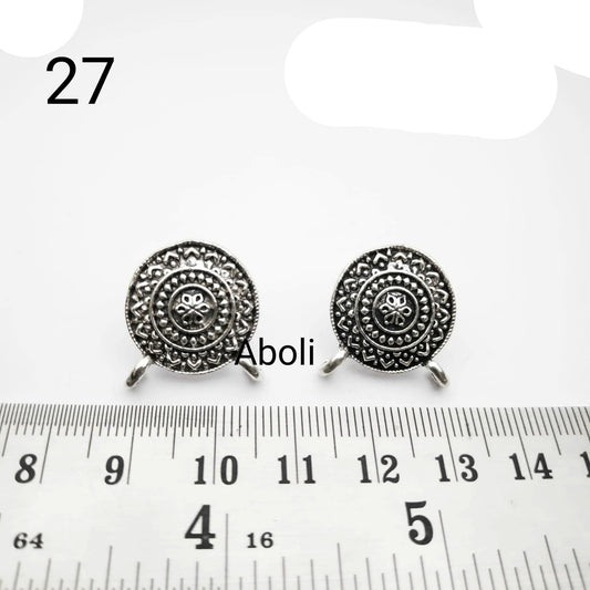 Silver mandala earrings stud components metal earrings findings with 2 loops ESS27