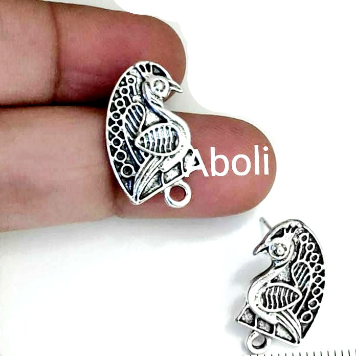 Silver earrings stud peacocks components metal earrings findings ESS34
