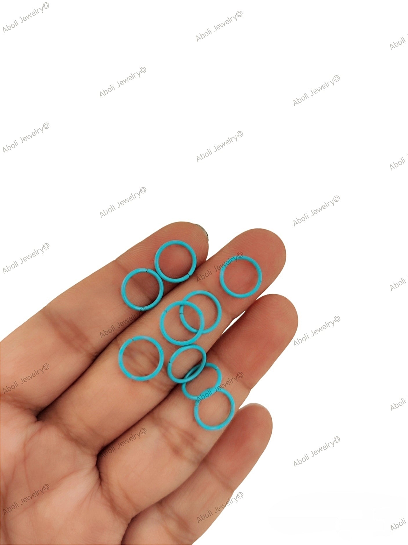 Teal blue coloured jump rings 10 mm colored jumprings JRC10TB 10 rings