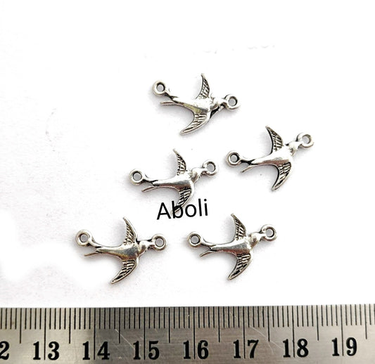 Silver Charm Silver sparrow charm Silver birds charms bird connectors CHMS11 5 pieces