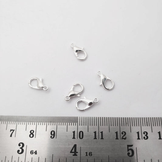 Silver lobster claw clasps Tarnish resistant 12 mm LCCBS12