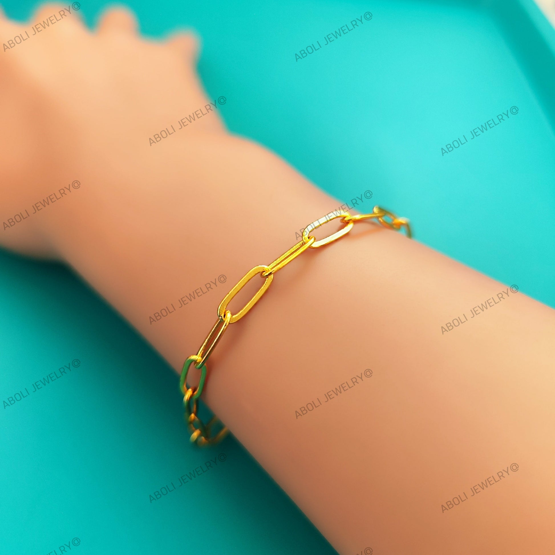 Golden paperclip bracelet chain Tarnish resistant brass big loops BCATG6 - Jewelry Supplies