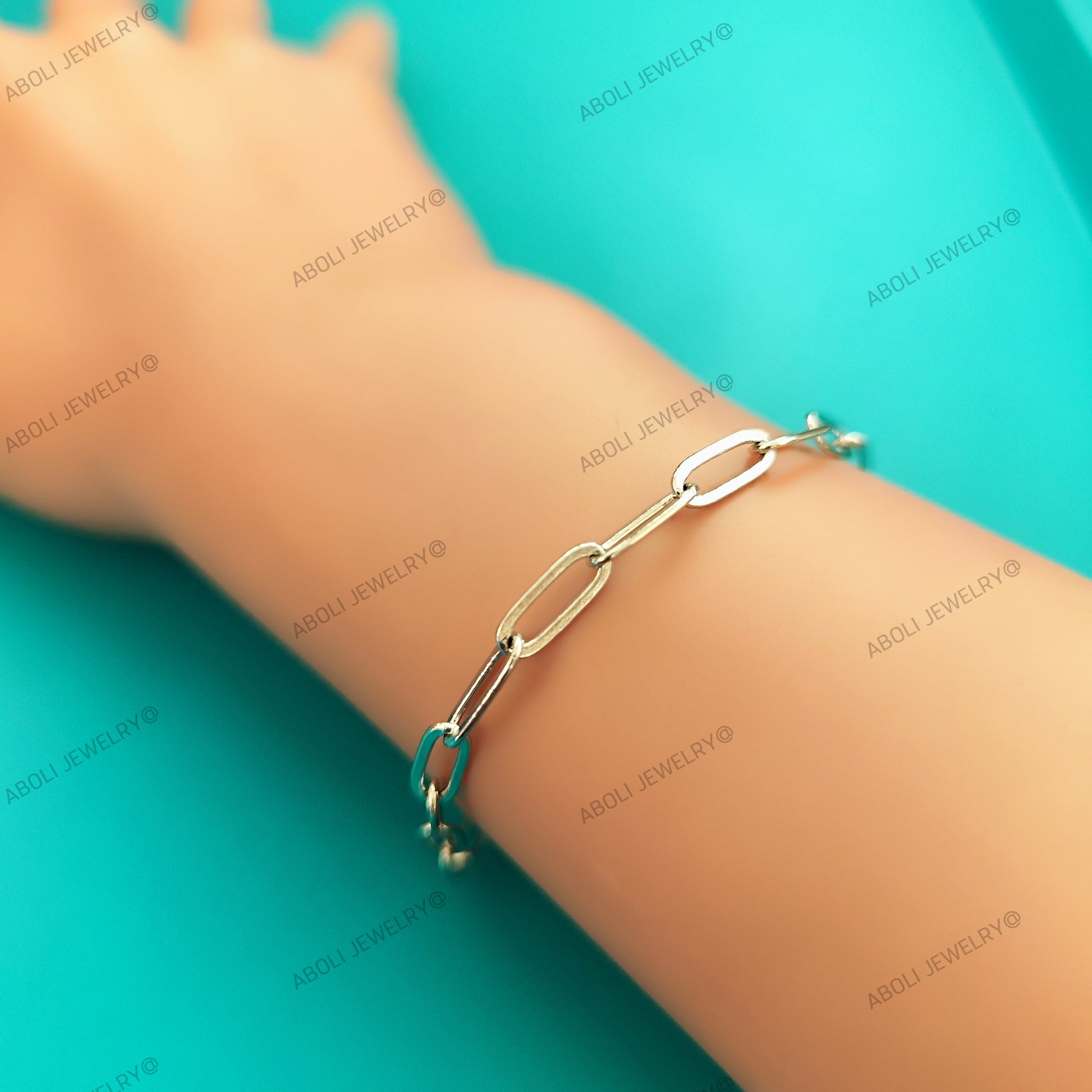 Silver paperclip bracelet chain Tarnish resistant brass big loops BCATS6