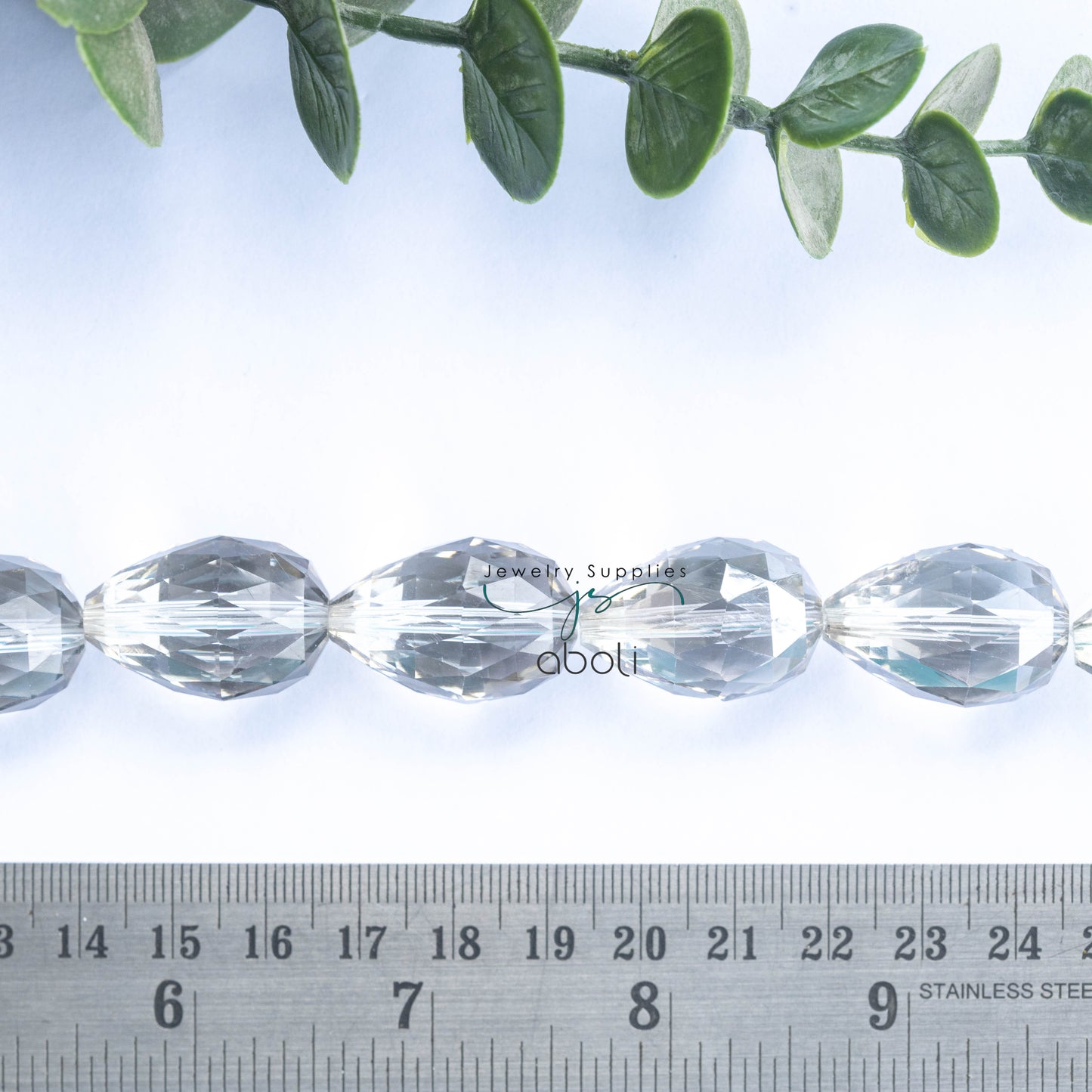 Grey Drop shaped Faceted crystal glass beads 25 x 17 mm big glass beads FGB33